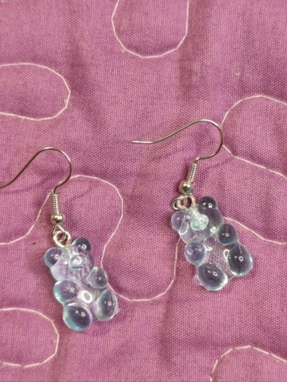 Blue Gummy Bear Dangle Earrings Silver Tone Cute Candy Jewelry NWT - Picture 2 of 2